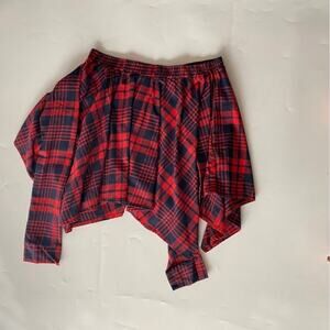 Aceshin Womens Flare Skirt Black Red  Plaid Stretch Handkerchief Hem XXL